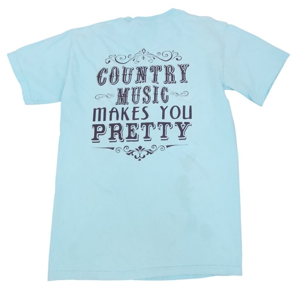 Comfort Colors Southern Chic T-Shirt Small Country Music Makes You Pretty On Bac